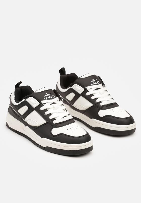 Czarno-Białe Płaskie Sznurowane Buty Sportowe Sneakersy z Geometrycznym Wzorem Eliraya 2