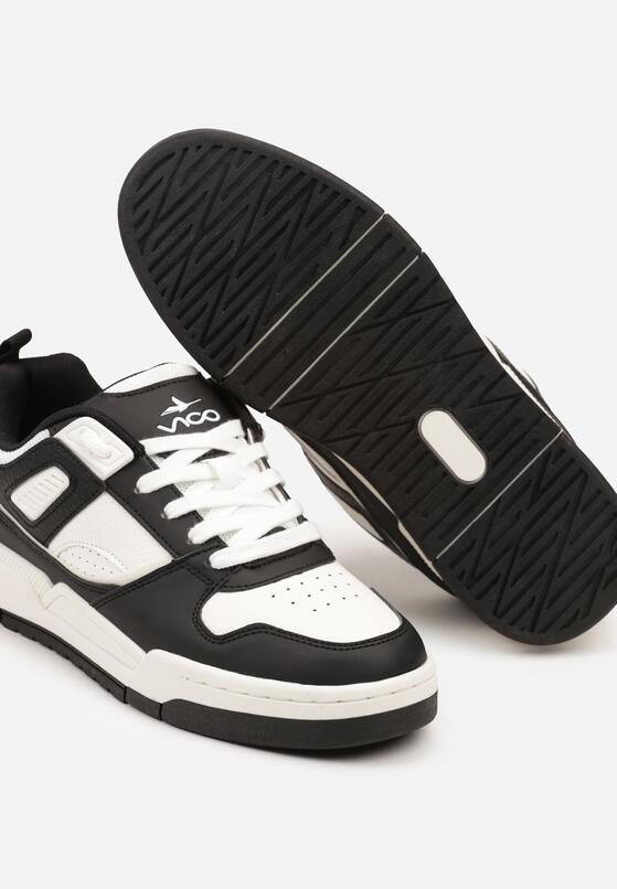 Czarno-Białe Płaskie Sznurowane Buty Sportowe Sneakersy z Geometrycznym Wzorem Eliraya 3