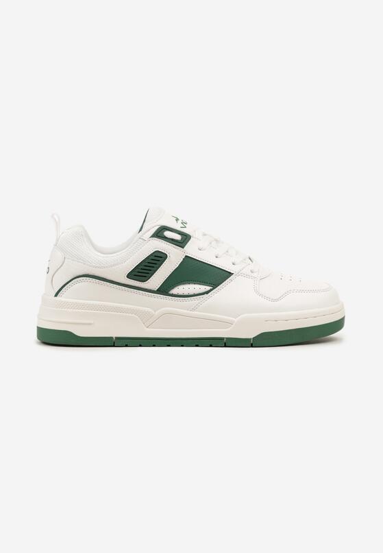 Biało-Zielone Płaskie Sznurowane Buty Sportowe Sneakersy z Geometrycznym Wzorem Eliraya 1