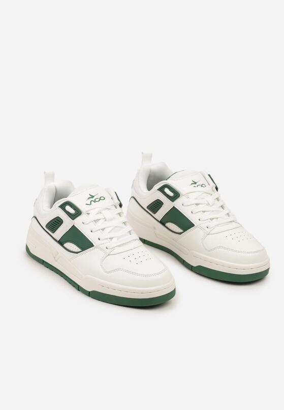 Biało-Zielone Płaskie Sznurowane Buty Sportowe Sneakersy z Geometrycznym Wzorem Eliraya 2