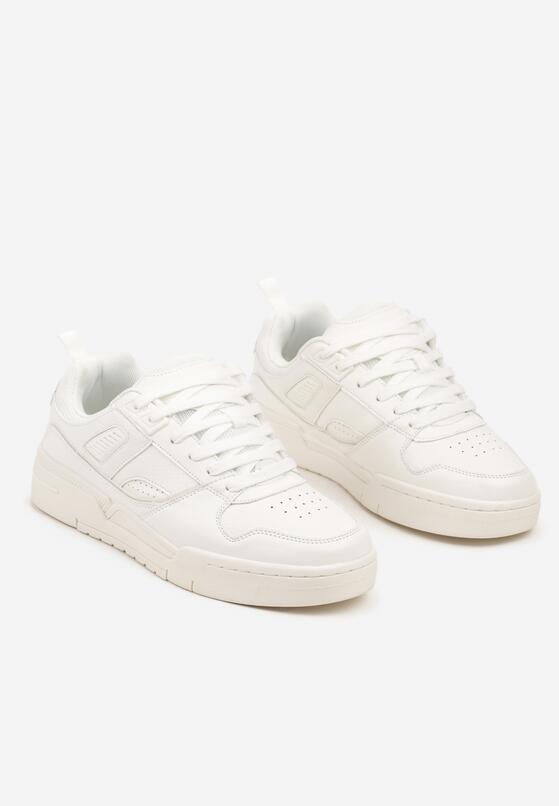 Białe Płaskie Sznurowane Buty Sportowe Sneakersy z Geometrycznym Wzorem Eliraya 2