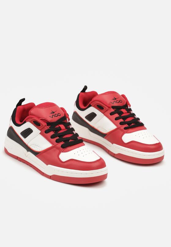 Czerwono-Białe Płaskie Sznurowane Buty Sportowe Sneakersy z Geometrycznym Wzorem Eliraya 2