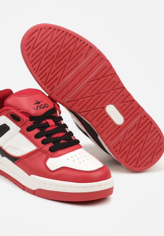 Czerwono-Białe Płaskie Sznurowane Buty Sportowe Sneakersy z Geometrycznym Wzorem Eliraya 3