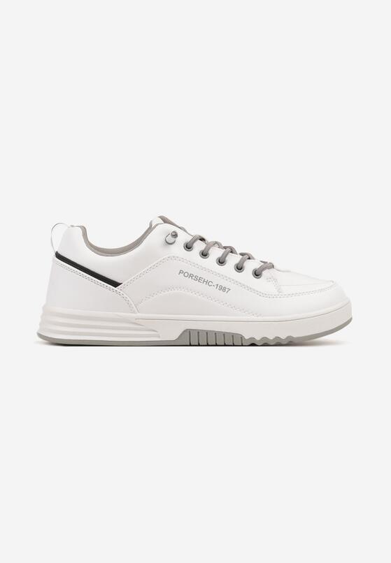 Biało-Szare Sznurowane Płaskie Buty Sportowe Sneakersy z Tłoczoną Podeszwą Elianne 1