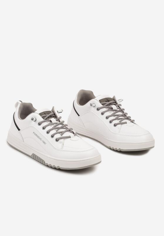 Biało-Szare Sznurowane Płaskie Buty Sportowe Sneakersy z Tłoczoną Podeszwą Elianne 2