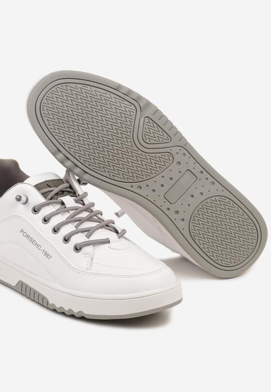 Biało-Szare Sznurowane Płaskie Buty Sportowe Sneakersy z Tłoczoną Podeszwą Elianne 3