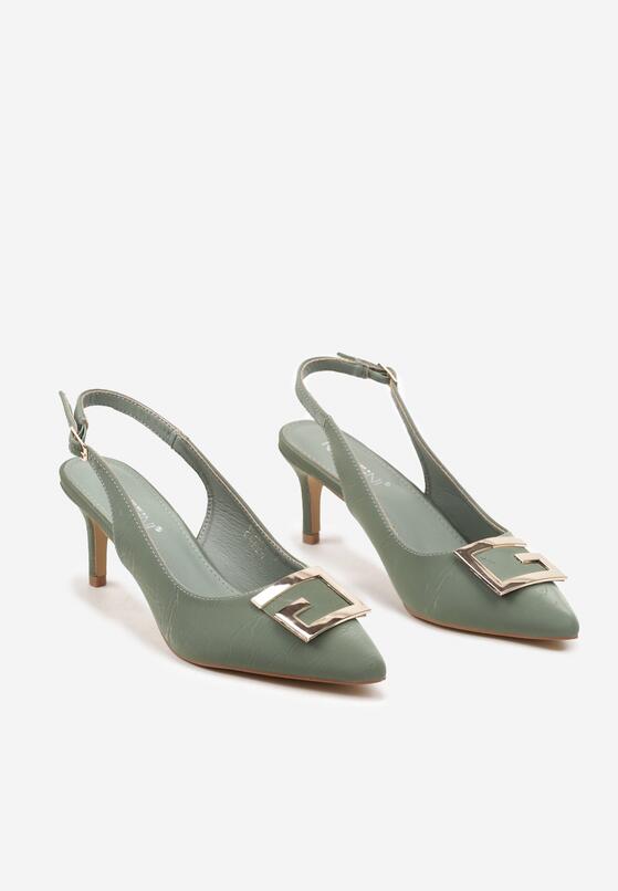 Zielone Czółenka na Szpilce Bez Pięty z Metaliczną Aplikacją Vlitina 5