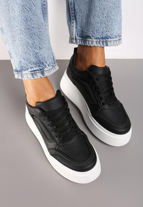 Czarne Płaskie Sneakersy z Geometrycznym Wzorem i Sznurowaniem Vlisera 3