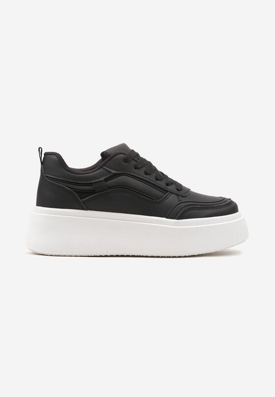 Czarne Płaskie Sneakersy z Geometrycznym Wzorem i Sznurowaniem Vlisera 4