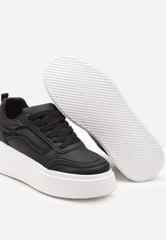 Czarne Płaskie Sneakersy z Geometrycznym Wzorem i Sznurowaniem Vlisera 6