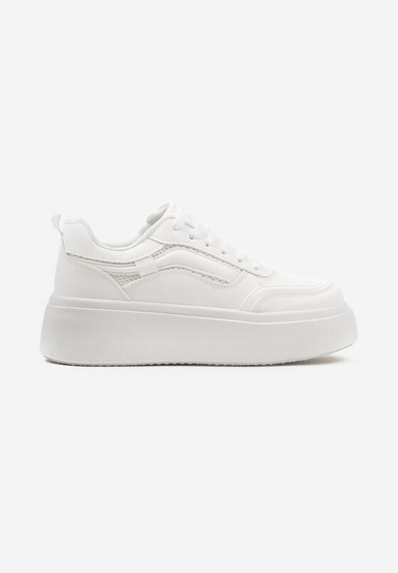 Białe Płaskie Sneakersy z Geometrycznym Wzorem i Sznurowaniem Vlisera 4