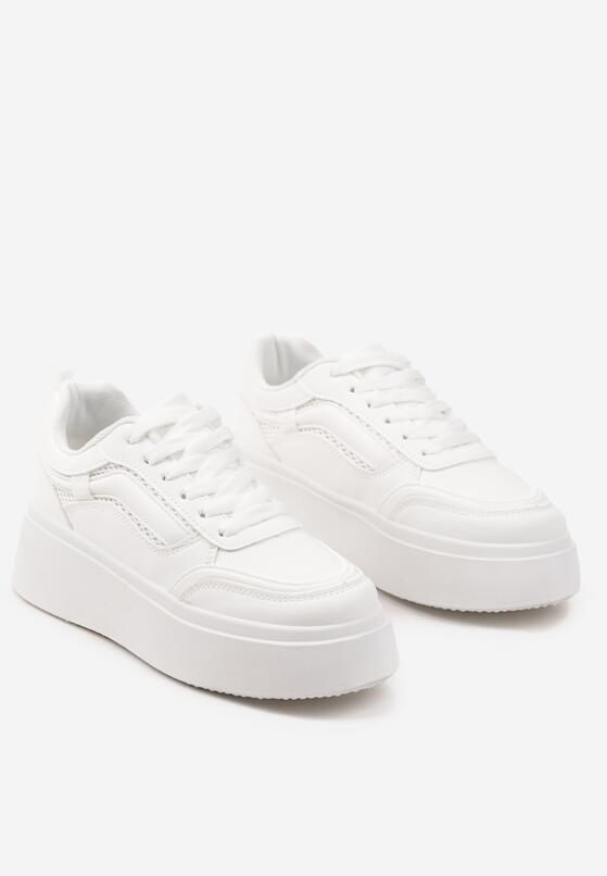 Białe Płaskie Sneakersy z Geometrycznym Wzorem i Sznurowaniem Vlisera 5