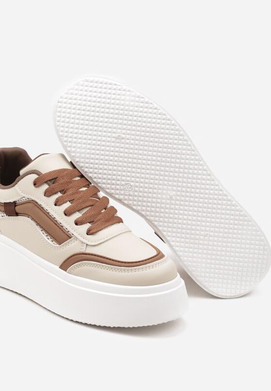 Beżowe Płaskie Sneakersy z Geometrycznym Wzorem i Sznurowaniem Vlisera 6