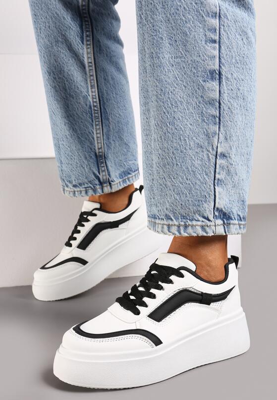 Biało-Czarne Płaskie Sneakersy z Geometrycznym Wzorem i Sznurowaniem Vlisera 3