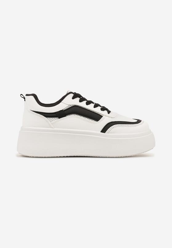 Biało-Czarne Płaskie Sneakersy z Geometrycznym Wzorem i Sznurowaniem Vlisera 4