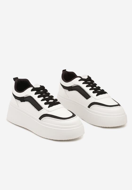 Biało-Czarne Płaskie Sneakersy z Geometrycznym Wzorem i Sznurowaniem Vlisera 5