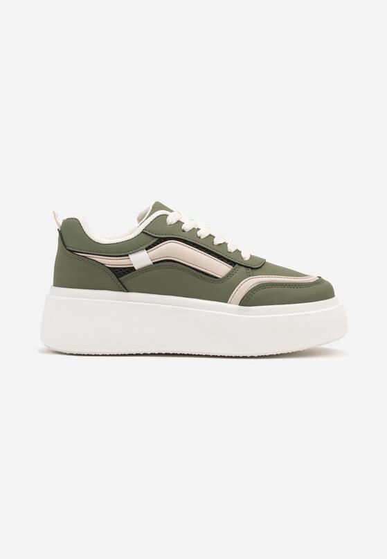 Zielone Płaskie Sneakersy z Geometrycznym Wzorem i Sznurowaniem Vlisera 4