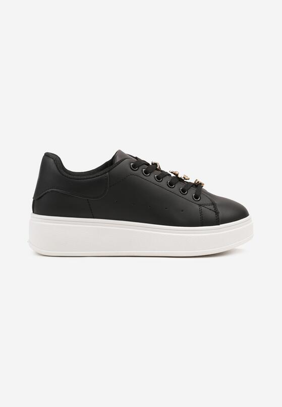 Czarne Sneakersy na Grubej Podeszwie z Metalicznymi Aplikacjami Vlianora 4