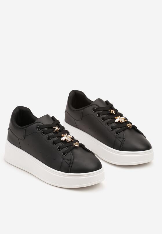 Czarne Sneakersy na Grubej Podeszwie z Metalicznymi Aplikacjami Vlianora 5
