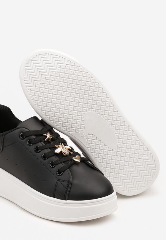 Czarne Sneakersy na Grubej Podeszwie z Metalicznymi Aplikacjami Vlianora 6