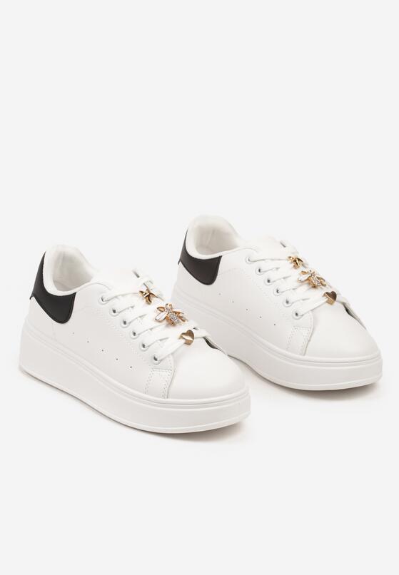Biało-Czarne Sneakersy na Grubej Podeszwie z Metalicznymi Aplikacjami Vlianora 5