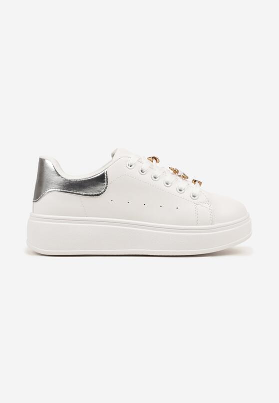 Biało-Srebrne Sneakersy na Grubej Podeszwie z Metalicznymi Aplikacjami Vlianora 4