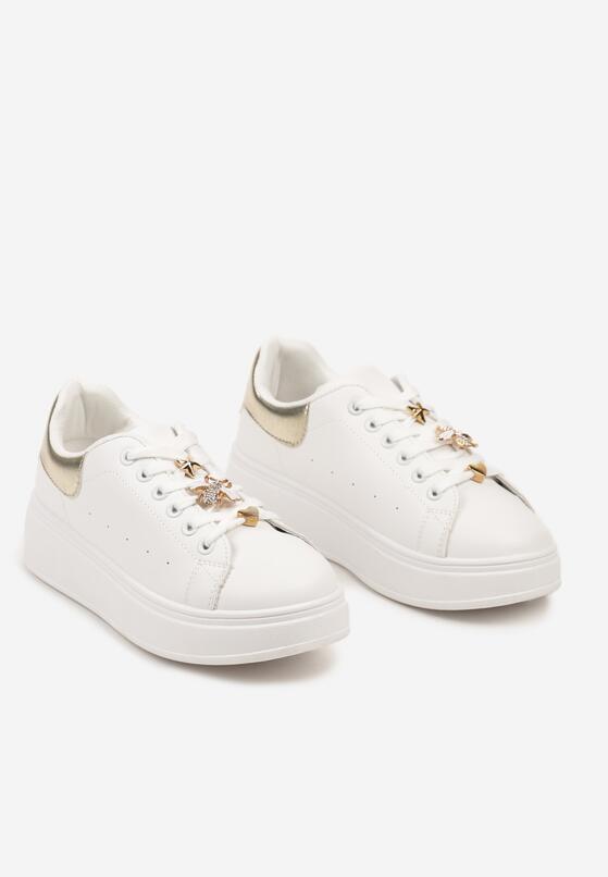 Biało-Złote Sneakersy na Grubej Podeszwie z Metalicznymi Aplikacjami Vlianora 5