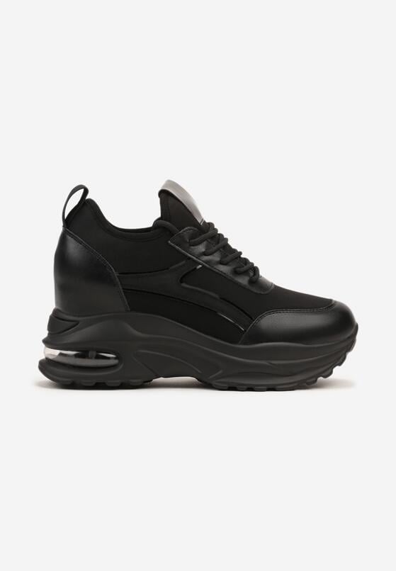 Czarne Sneakersy na Ukrytym Koturnie z Metalicznymi Wstawkami Vlivina 4