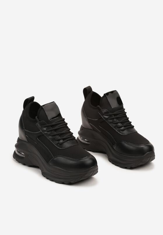Czarne Sneakersy na Ukrytym Koturnie z Metalicznymi Wstawkami Vlivina 5