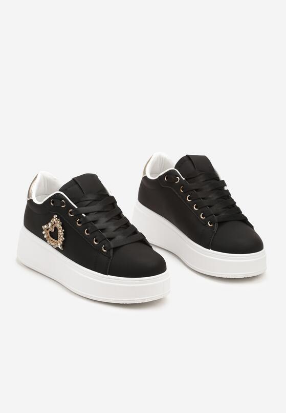 Czarne Sznurowane Sneakersy na Grubej Podeszwie Ozdobione Cyrkoniami Elivira 5