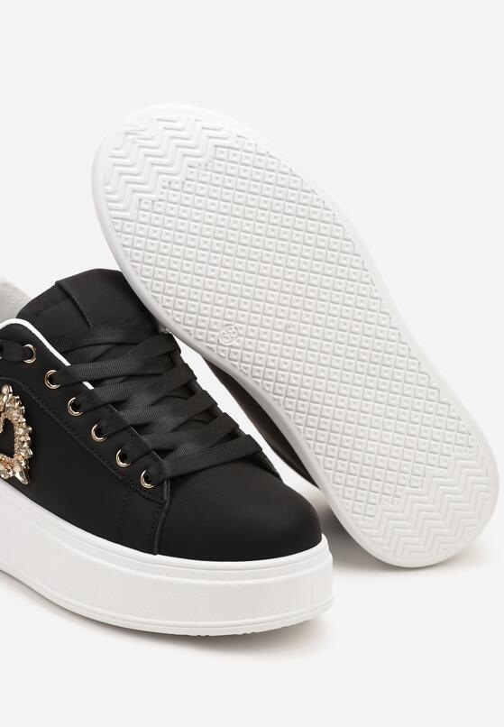 Czarne Sznurowane Sneakersy na Grubej Podeszwie Ozdobione Cyrkoniami Elivira 6