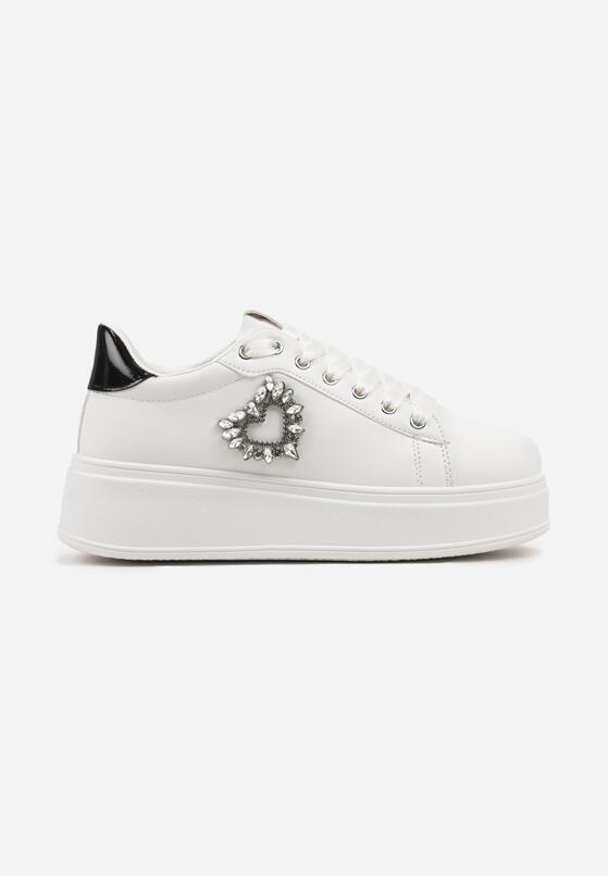Biało-Czarne Sznurowane Sneakersy na Grubej Podeszwie Ozdobione Cyrkoniami Elivira 4