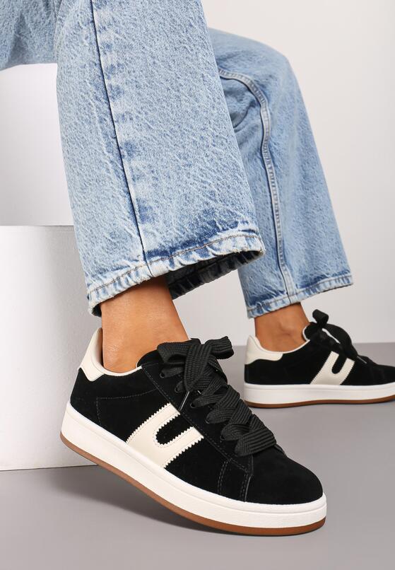 Czarne Płaskie Sneakersy z Geometrycznym Zdobieniem Armeria 2