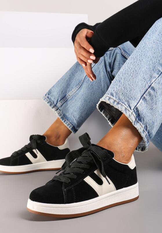 Czarne Płaskie Sneakersy z Geometrycznym Zdobieniem Armeria 1