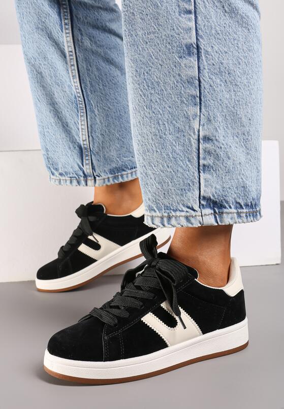 Czarne Płaskie Sneakersy z Geometrycznym Zdobieniem Armeria 3