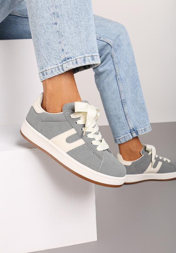 Szare Płaskie Sneakersy z Geometrycznym Zdobieniem Armeria 2