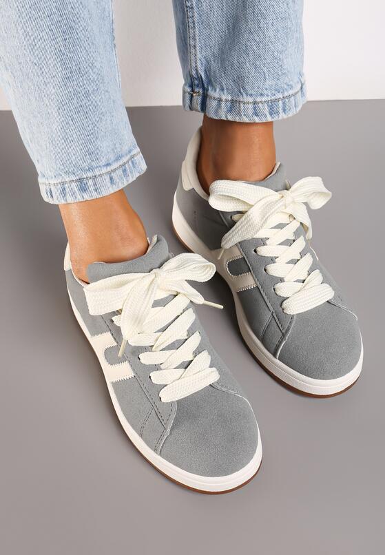 Szare Płaskie Sneakersy z Geometrycznym Zdobieniem Armeria 3