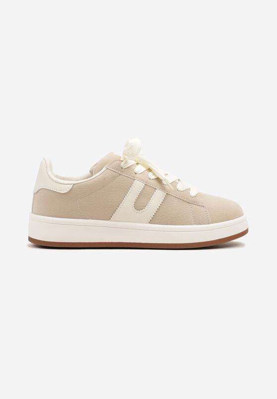 Beżowe Płaskie Sneakersy z Geometrycznym Zdobieniem Armeria 4