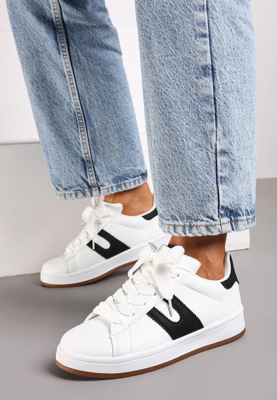 Biało-Czarne Płaskie Sneakersy z Geometrycznym Zdobieniem Armeria 1