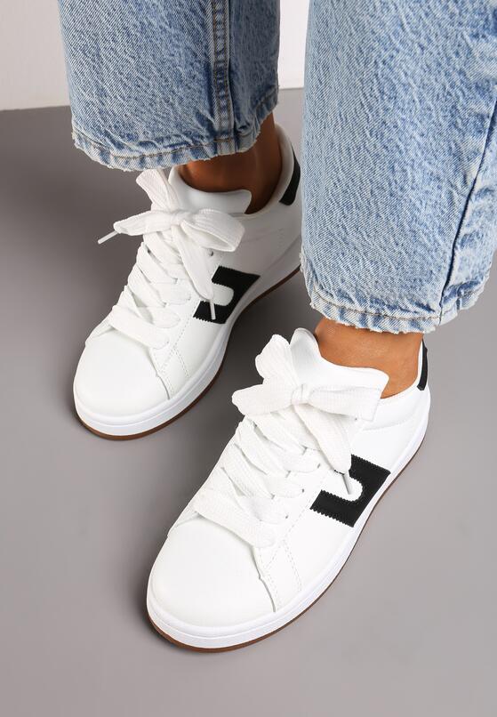 Biało-Czarne Płaskie Sneakersy z Geometrycznym Zdobieniem Armeria 3