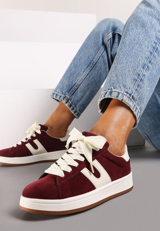 Bordowe Płaskie Sneakersy z Geometrycznym Zdobieniem Armeria 1
