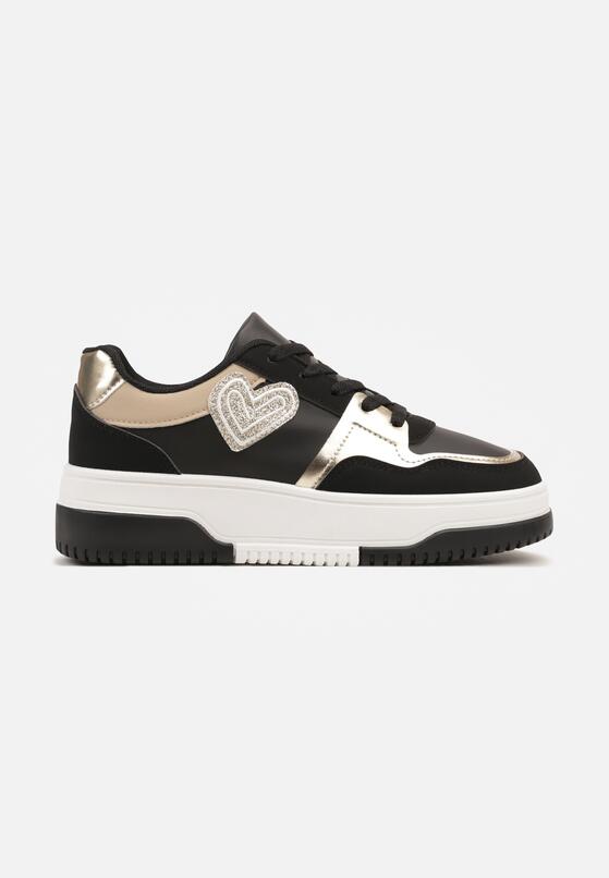 Czarne Sneakersy z Brokatowym Serduszkiem Asitalla 4