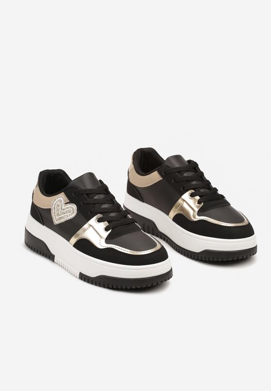 Czarne Sneakersy z Brokatowym Serduszkiem Asitalla 5