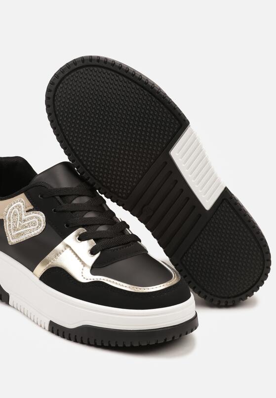 Czarne Sneakersy z Brokatowym Serduszkiem Asitalla 6