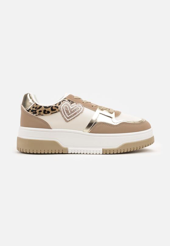 Ciemnobeżowe Sneakersy z Brokatowym Serduszkiem Asitalla 5