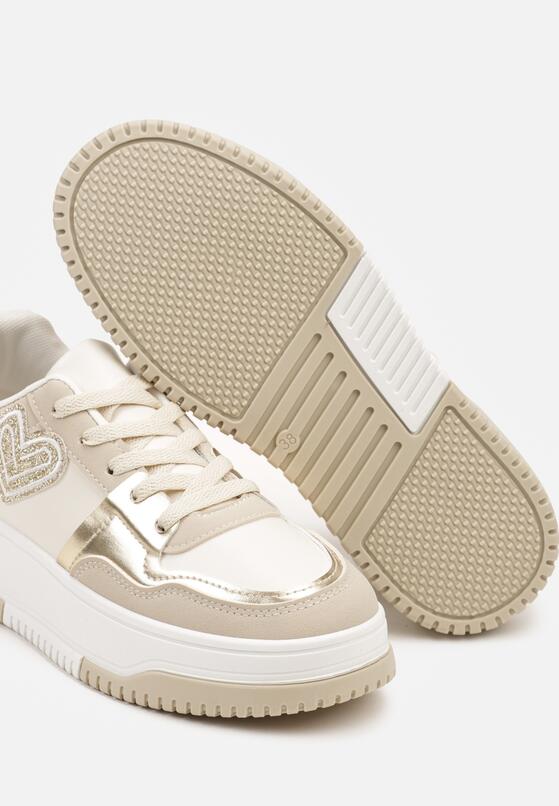 Beżowe Sneakersy z Brokatowym Serduszkiem Asitalla 6