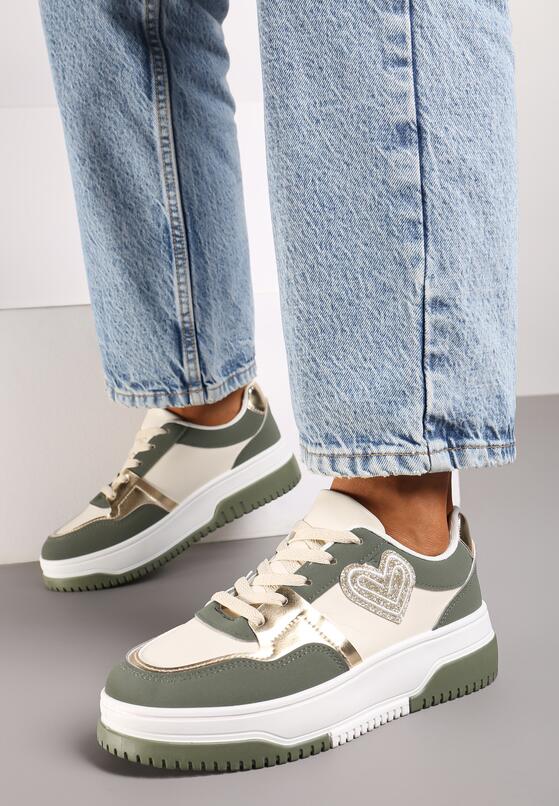 Zielone Sneakersy z Brokatowym Serduszkiem Asitalla 3