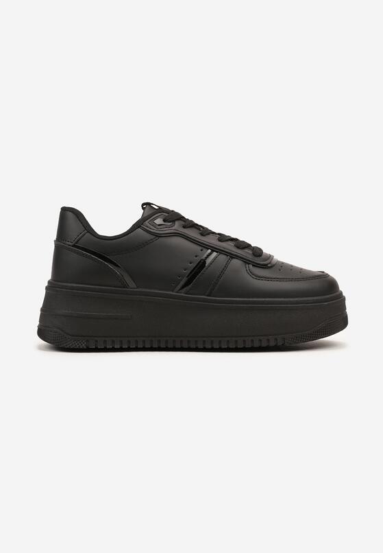 Czarne Klasyczne Sneakersy na Grubej Podeszwie z Perforacją Vlirisa 4