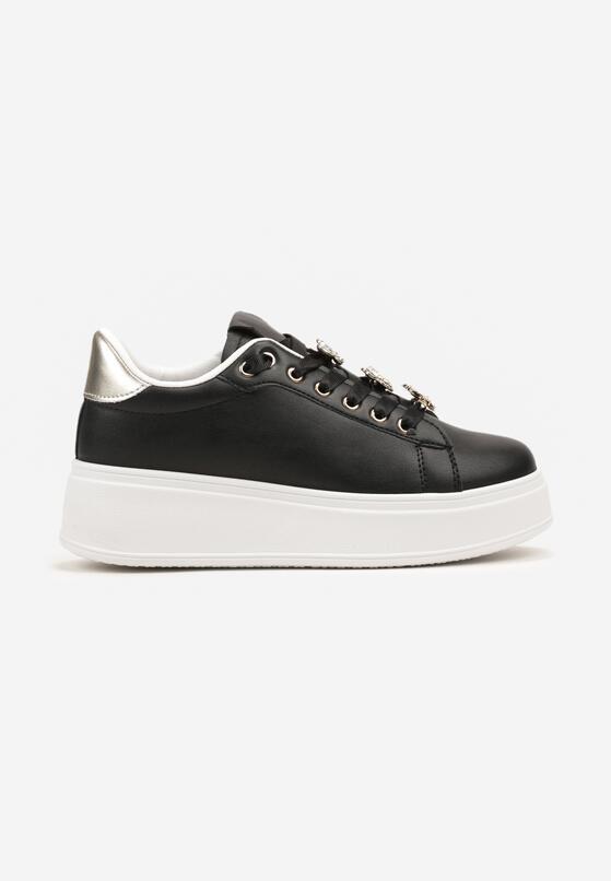 Czarne Płaskie Sneakersy z Metalicznymi Aplikacjami 3D Mivita 4