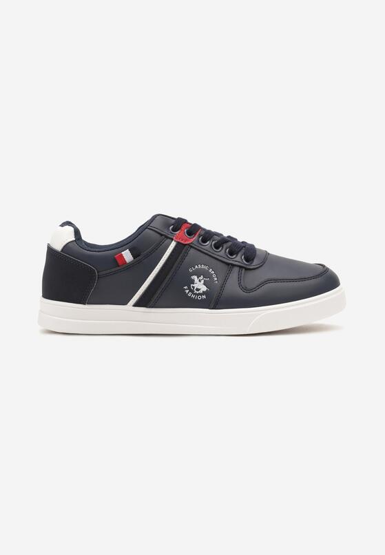 Niebieskie Płaskie Buty Sportowe Sneakersy Ozdobione Paskami ze Sznurowaniem Mlilora 1